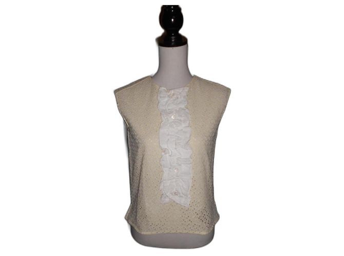 Prada Top de encaje gofrado sin mangas Amarillo