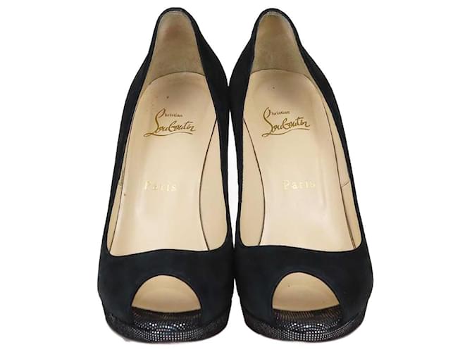 Christian Louboutin Black Very Prive Peep Toe Pumps Suede  ref.1415714