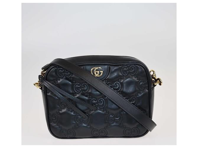 Gucci Bolsa Crossbody Preto Matelassê Pequena Gg Couro  ref.1415735