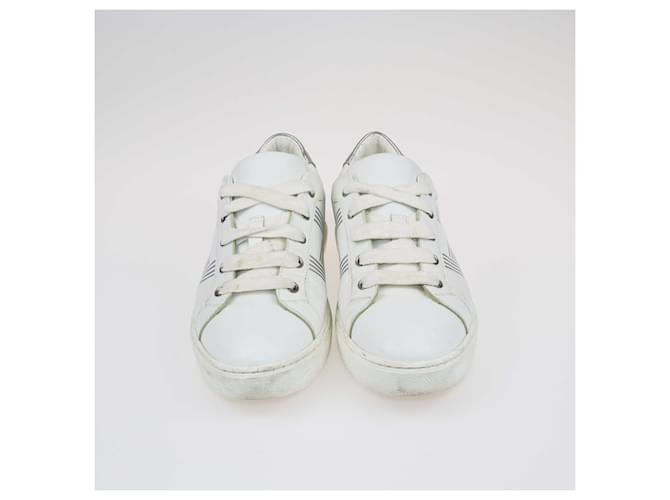 Hermès Hermes White/Silver Avantage Sneakers Silvery Leather  ref.1415740