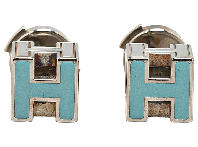 Hermès Boucles d'oreilles Hermes Cage dH en argent Métal Argenté  ref.1415756