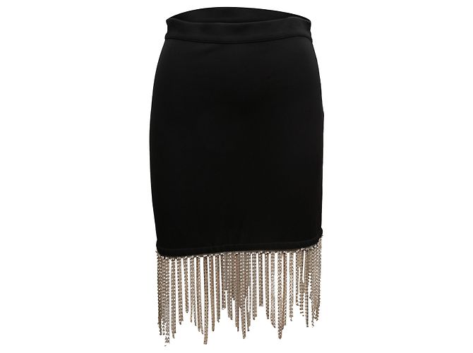 Schwarzer Burberry Bodycon-Rock mit Strass-Fransen, Größe US S