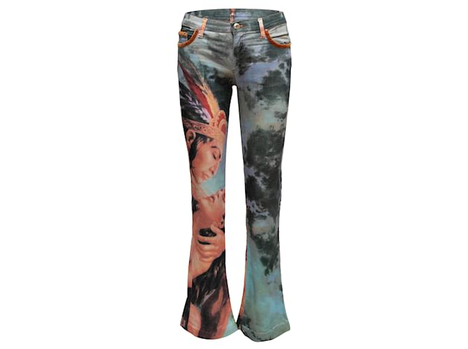 Autre Marque Bleu et multicolore Voyage Passion Painting Print Jeans Taille 28  ref.1415800