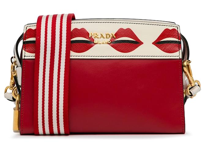 Bolso bandolera Esplanade con estampado de labios Saffiano y becerro City de Prada en rojo Roja Cuero  ref.1415841