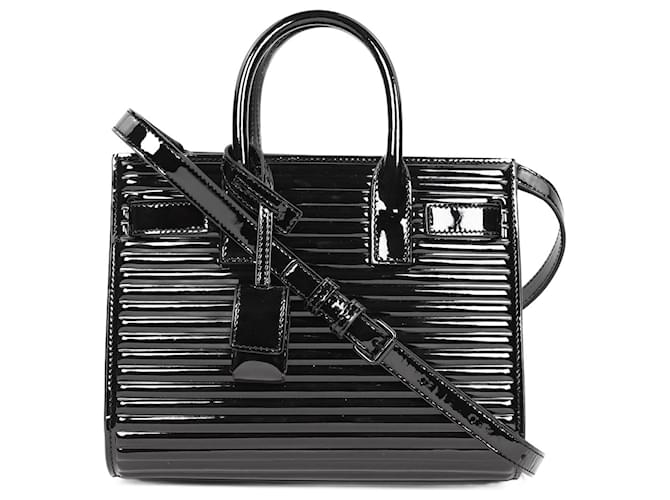 SAINT LAURENT Nano Sac De Jour in pelle di vitello verniciata a coste in nero  ref.1415941