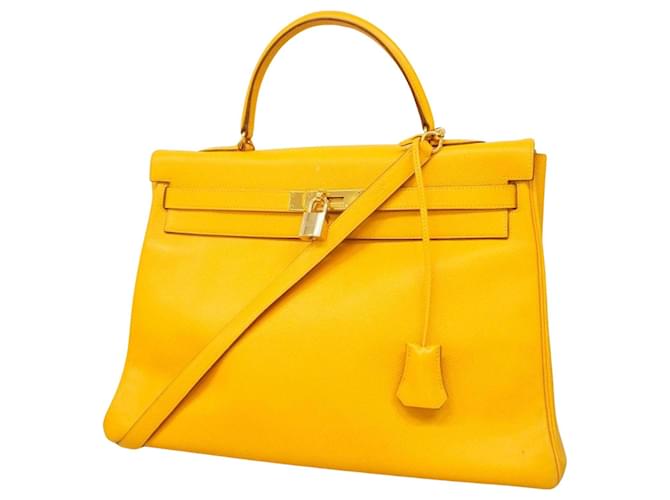 Hermès Hermes Kelly 35 Amarelo Couro  ref.1415967