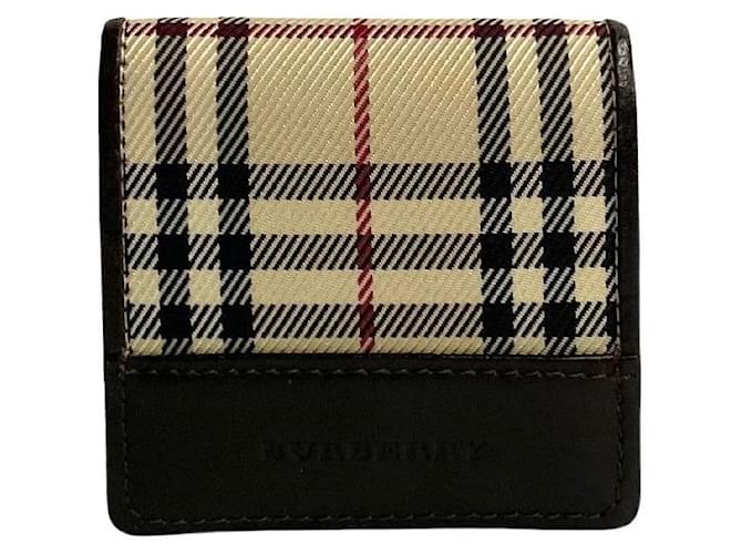 Burberry House Check Canvas & Leather Coin Purse Leather Coin Case in Very Good Condition  ref.1416128