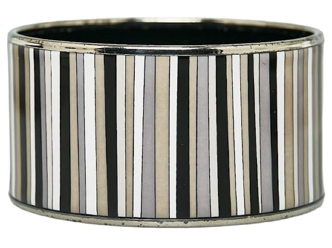 Hermès Hermes Enamel TGM Stripe Bangle Bracelet in Very Good Condition Silvery Metal  ref.1416142