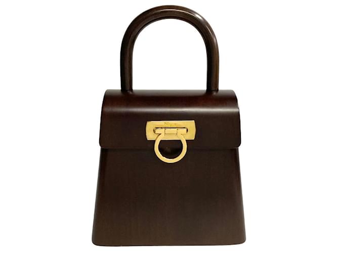 Bolsa de mão Gancini de madeira Salvatore Ferragamo em material natural AU-21 7728 em muito bom estado  ref.1416179