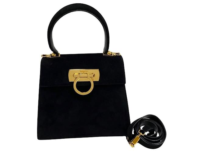 Salvatore Ferragamo Gancini Suede Handbag Suede Handbag AQ-21 2193 in Very Good Condition  ref.1416180