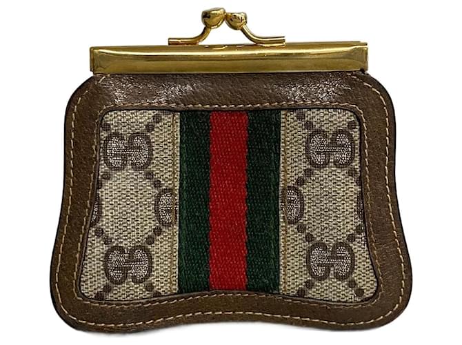 Gucci GG Supreme & Leather Clasp Coin Purse Canvas Coin Case in Very Good Condition Cloth  ref.1416223