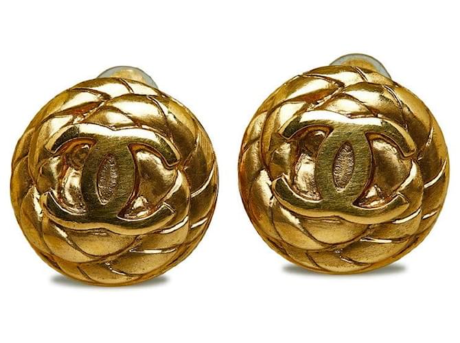 Chanel Vintage Coco Mark Gold Plated Earrings in Great Condition Golden Metal  ref.1416245