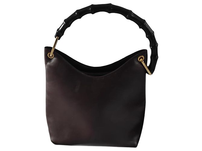Bamboo Bolso de mano Gucci de cuero marrón con asa de bambú Castaño