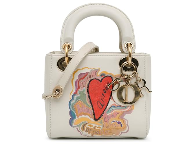 Dior White x Niki De Saint Phalle Dioramour Mini Lady Dior Branco Couro Bezerro-como bezerro  ref.1416400