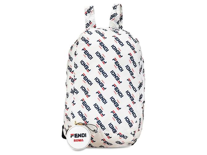 Mochila de nylon y cuero Fendi Mania 7AR730 en muy buen estado Blanco Lienzo  ref.1416430