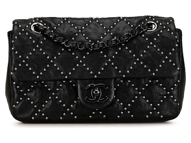 Chanel Mini Matelasse Studs Chain Shoulder Bag Black Lambskin in Very Good Condition Leather  ref.1416437