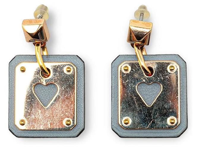 Hermès Hermes As de Coeur PM Heart Earrings Gold Light Blue in Great Condition Golden Metal  ref.1416440