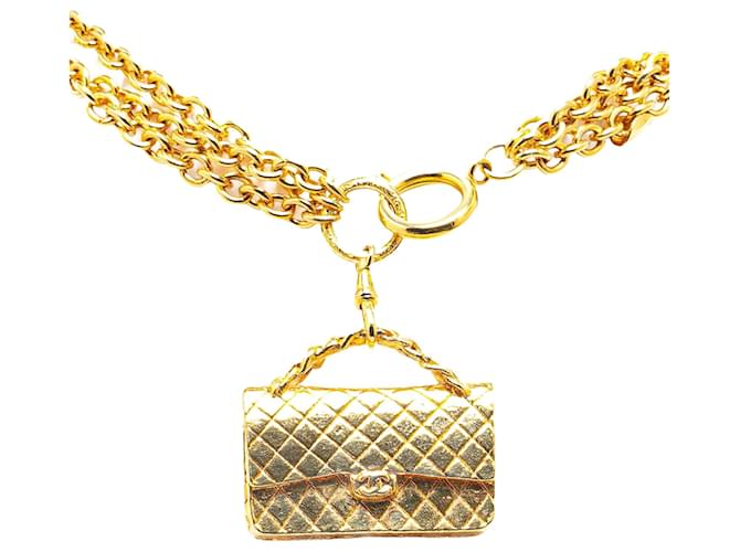 Colar longo Chanel Matelassé Coco Mark banhado a ouro em muito bom estado Dourado Metal  ref.1416447