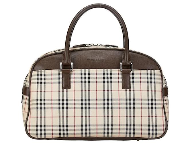 Sac fourre-tout en toile et cuir Burberry avec logo Nova Check en très bon état Beige  ref.1416466