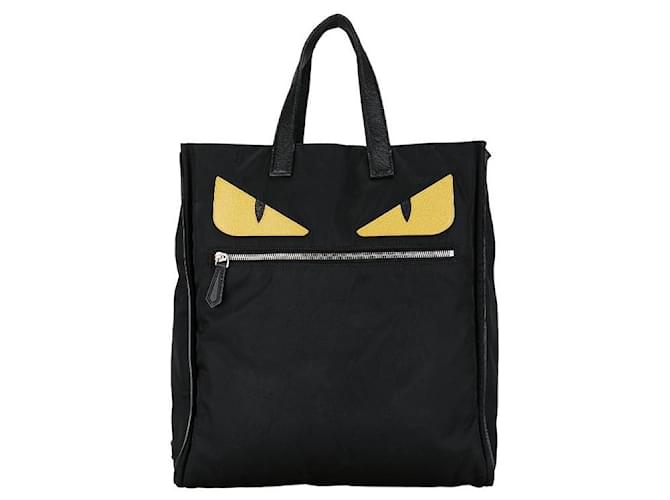 Fendi Nylon-Leder Tasche Bugs Monster 7VA367 in sehr gutem Zustand Schwarz Leinwand  ref.1416467