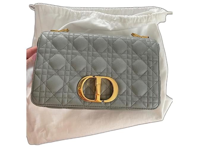 Christian Dior Borsa Dior Caro Media Grigio Pelle  ref.1416546