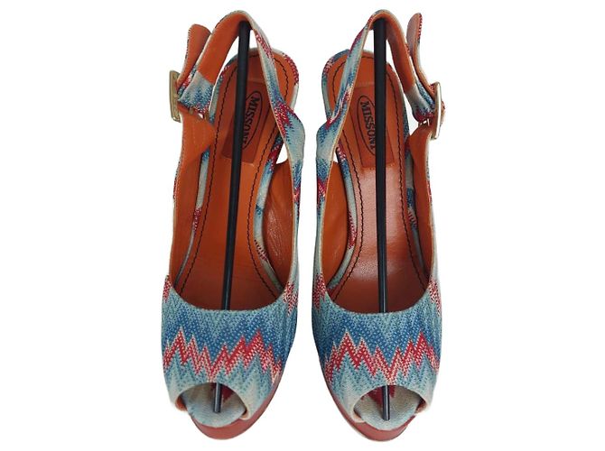 Décolleté Missoni Zigzag a punta aperta blu e rosso 37 Multicolore