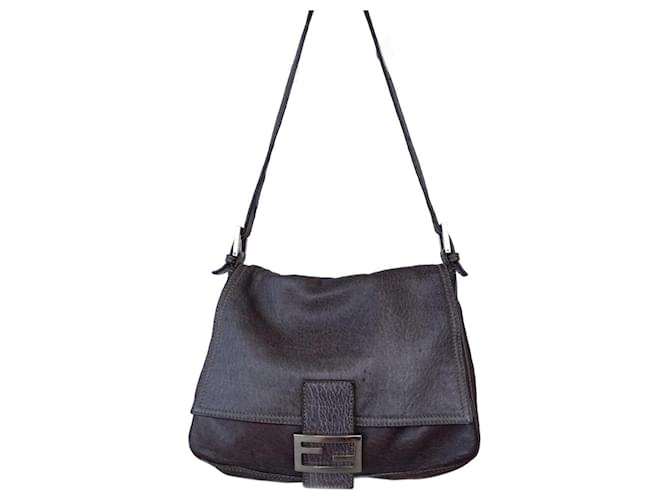 Fendi MAMMA BAGUETTE Gris Cuero  ref.1416720