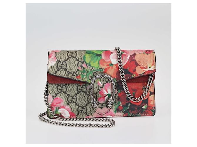 Gucci Bege/Bolsa Crossbody Multicolor Super Mini Gg Supreme Blooms Dionysus Lona  ref.1416783