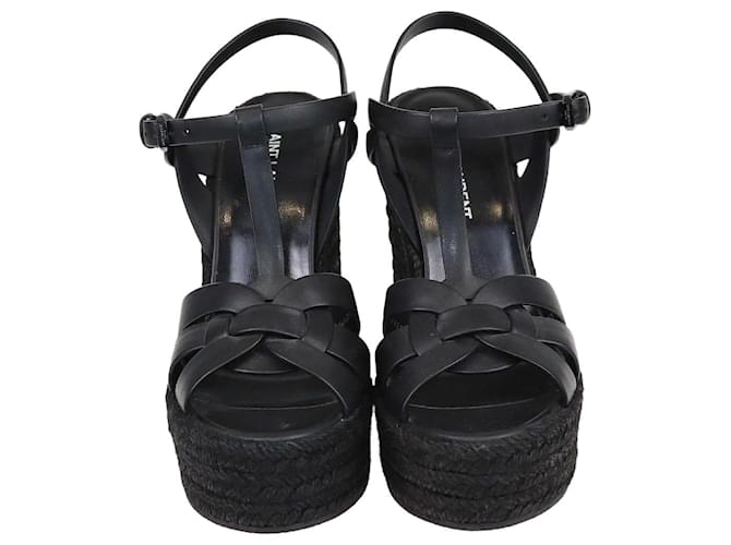 Saint Laurent Sandales compensees Tribute Esparilles noires Cuir ref.1416795 Joli Closet