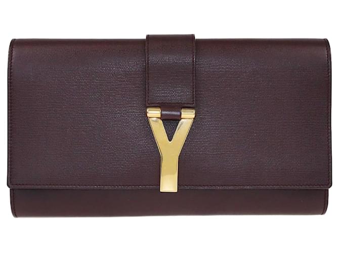 Yves Saint Laurent Burgundy Y Ligne Clutch Dark red Leather  ref.1416798