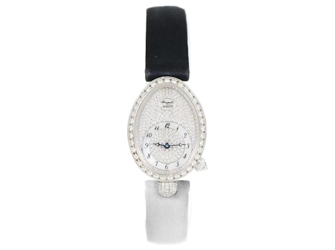 Autre Marque Breguet Mother Of Pearl Diamond Paved 18K White Gold Satin Leather Reine De Naples 8928BB/8D/844.DD0D Women'S Watch 24.95 mm Golden  ref.1416804