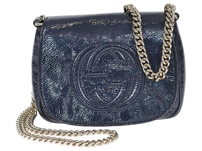 Bolsa Gucci Azul Marinho Pequena Soho com Corrente Crossbody Couro  ref.1416811