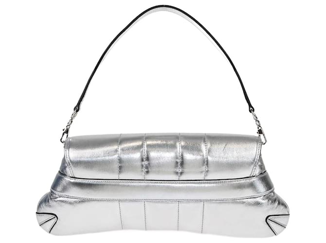 Bolso de hombro con cadena Horsebit mediano plateado de Gucci Plata Cuero  ref.1416814