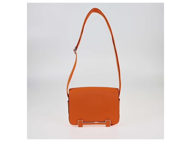 Hermès Orange Chèvre Mysore Palladium Hardware Geta Sangle Bag Leather  ref.1416815