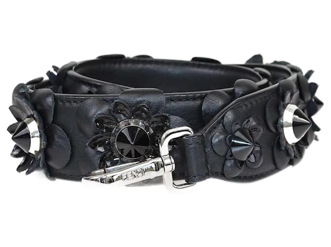 Fendi Black Flower Applique Strap You Bag Strap Leather  ref.1416823