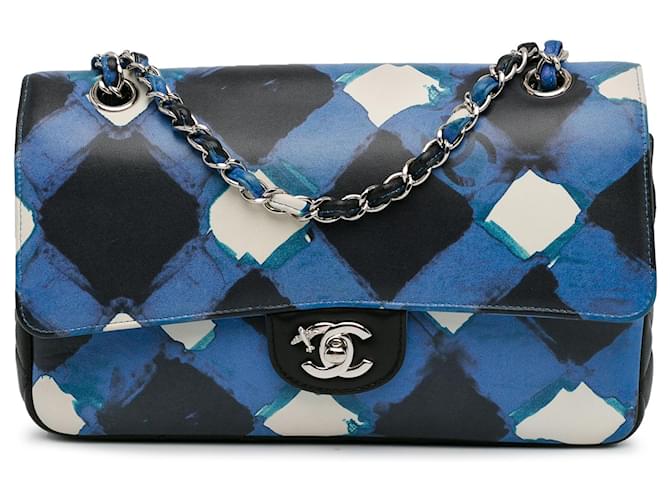 Blue Chanel Medium Classic Airline lined Flap Shoulder Bag Leather  ref.1416838