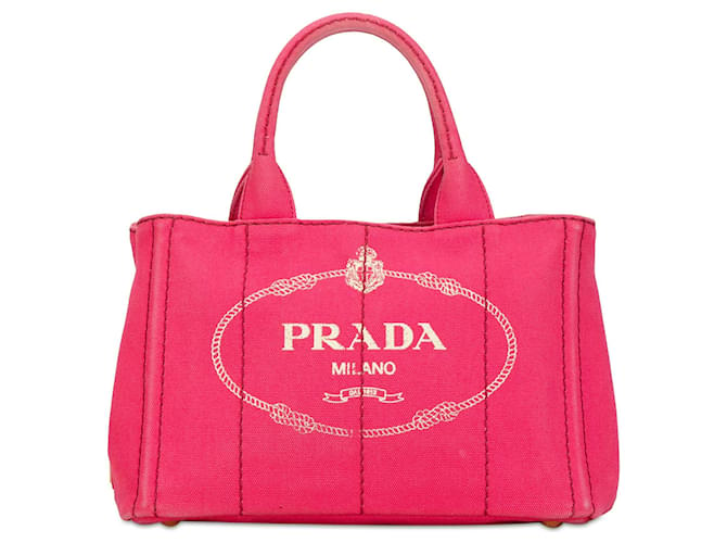 Bolso tote pequeño con logo Canapa de Prada en rosa Lienzo  ref.1416846