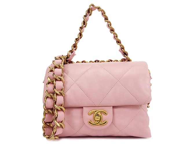 Pink Chanel Quilted Lambskin Chain Top Handle Flap Satchel Leather  ref.1416848