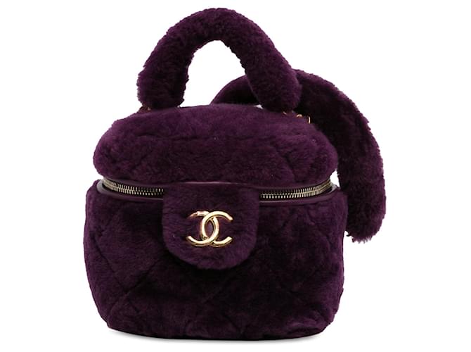 Purple Chanel Small Quilted Shearling Vanity Case Satchel Leather  ref.1416853