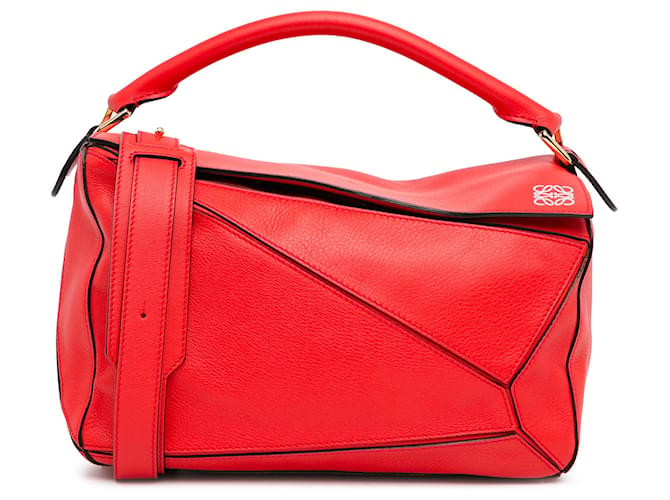 Bolsa média quebra-cabeça vermelha Loewe Vermelho Couro  ref.1416866