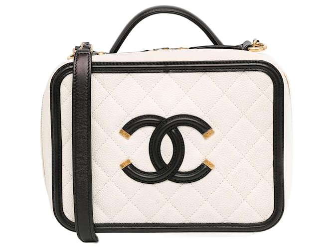 Vanity Bolso satchel Chanel Small Caviar CC Filigree blanco Cuero  ref.1416872