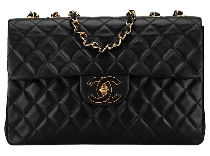 Black Chanel Maxi XL Classic Lambskin Single Flap Shoulder Bag Leather  ref.1416882