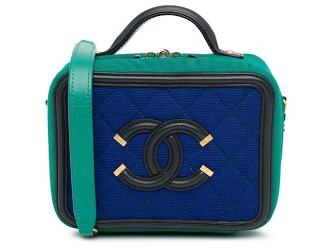 Borsa a tracolla Vanity Case in filigrana CC piccola maglia blu Chanel Pelle  ref.1416890