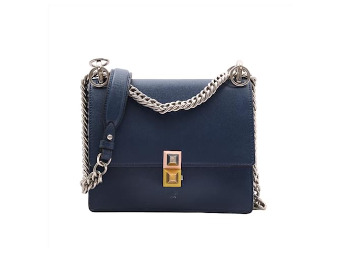 Bolsa de ombro pequena Kan I de couro de bezerro FENDI em Blueberry Azul  ref.1417003