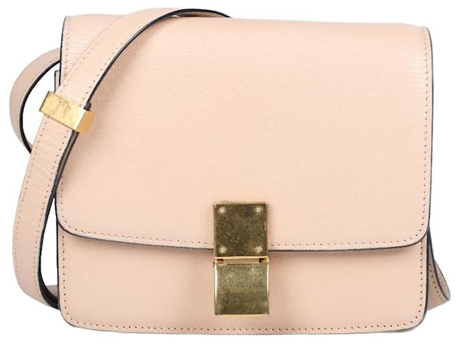 Classic Box Céline Bolso clásico pequeño con solapa y caja de piel de cabra brillante CELINE en color rubor Rosa Cuero  ref.1417005