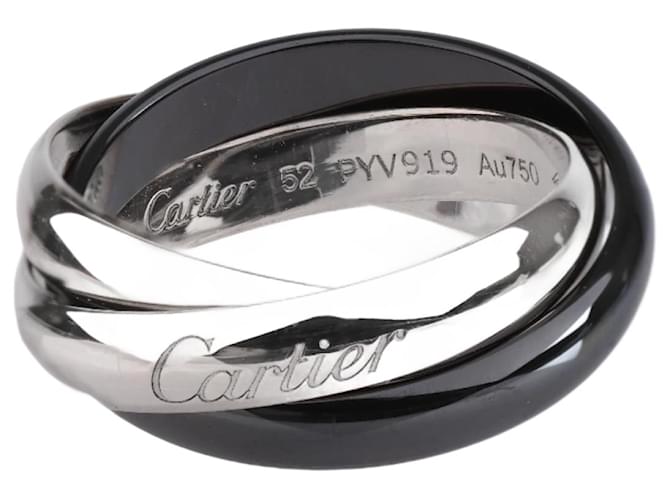 cartier 18K White Gold Black Ceramic Trinity Ring 52 Golden  ref.1417011