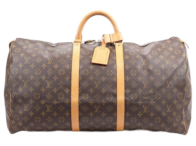 Louis Vuitton Monogram Canvas Keepall 60 Travel Bag M41422 Brown Leather  ref.1417013