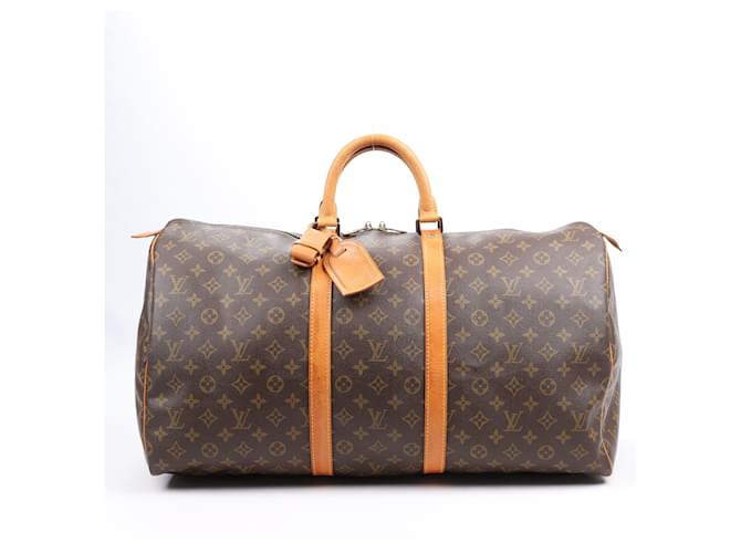 Louis Vuitton Monogram Canvas Keepall 55 Travel Bag M41424 Brown Leather  ref.1417016