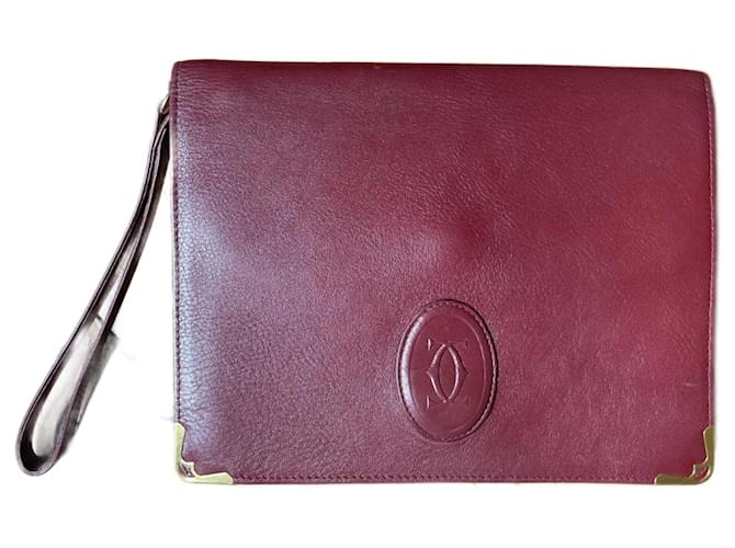 Bordeaux Cartier men s clutch vintage Dark red Leather ref.1417019 Joli Closet
