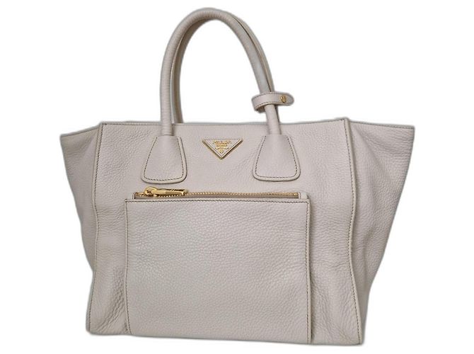 Sac à main Prada en cuir crème Écru
